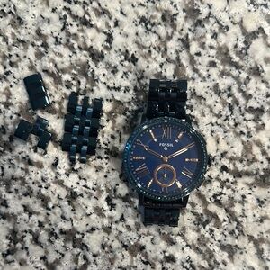 Fossil Black Chronograph Watch with Black Metal Band